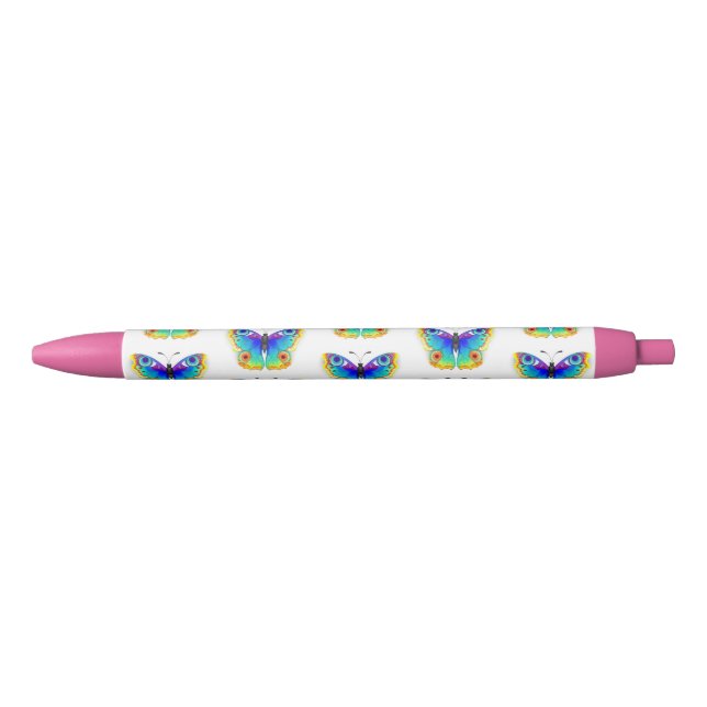 Rainbow Butterfly Peacock Eye Black Ink Pen (Front)
