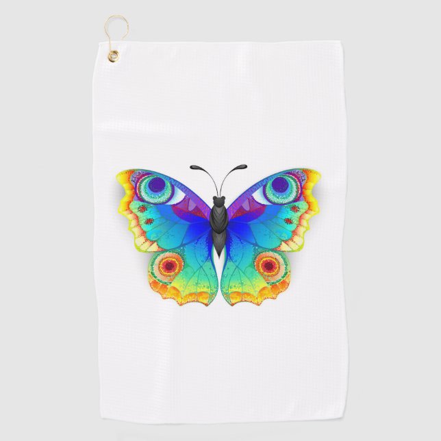 Rainbow Butterfly Peacock Eye Golf Towel (Front)