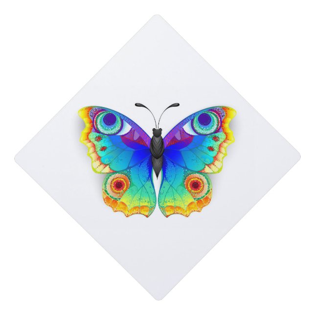 Rainbow Butterfly Peacock Eye Graduation Cap Topper (Front)