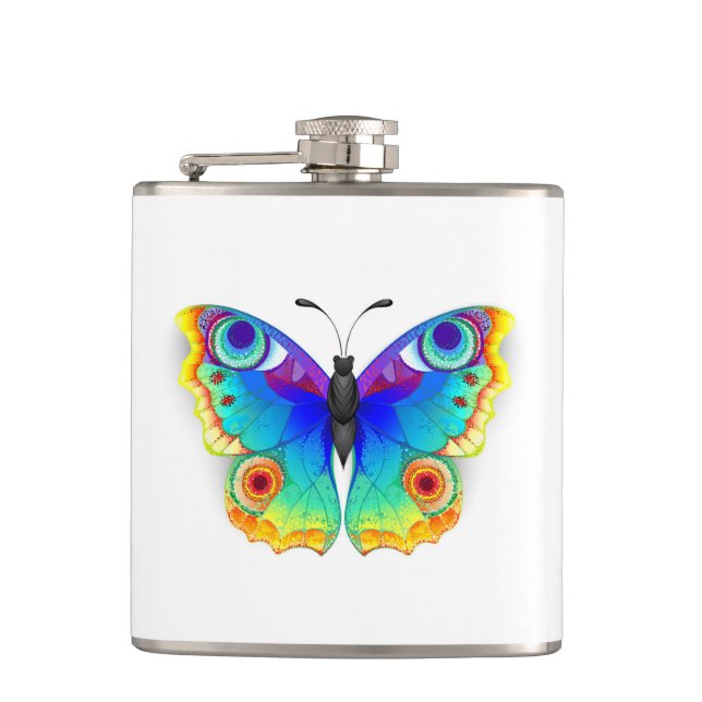 Rainbow Butterfly Peacock Eye Hip Flask (Front)
