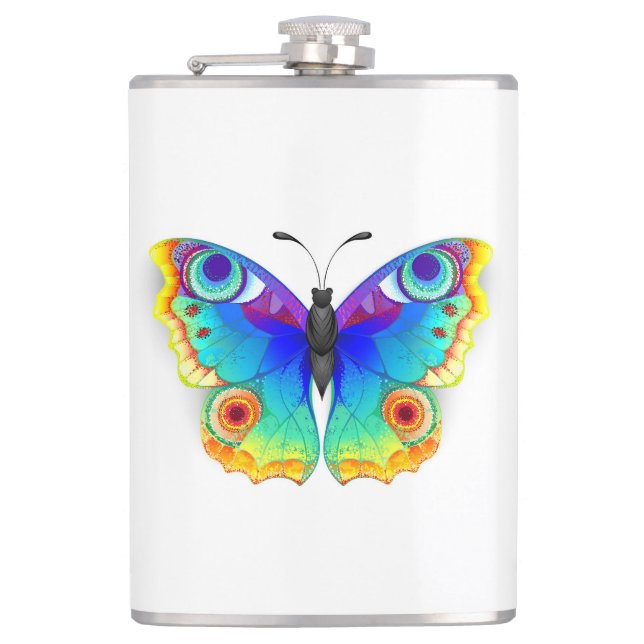 Rainbow Butterfly Peacock Eye Hip Flask (Front)