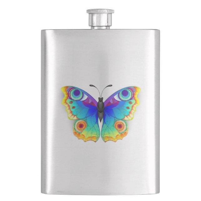 Rainbow Butterfly Peacock Eye Hip Flask (Front)