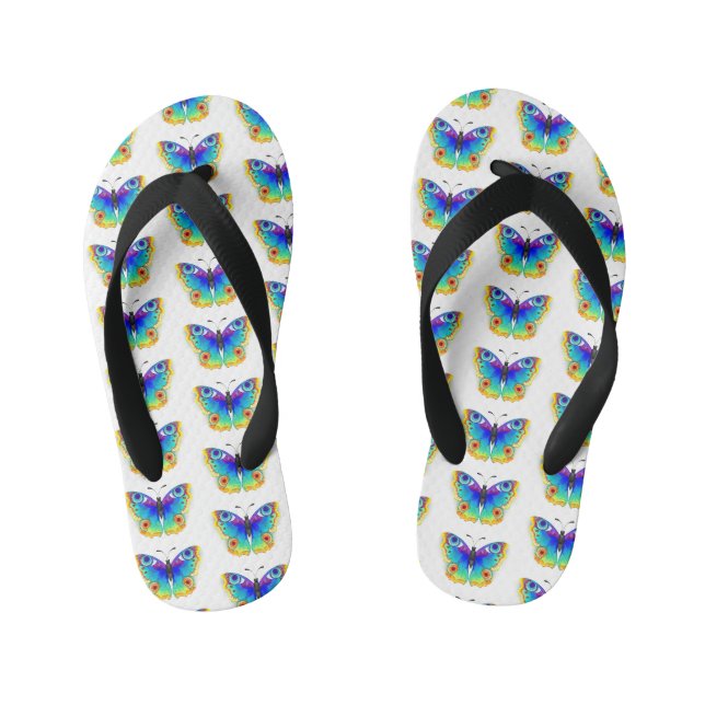 Rainbow Butterfly Peacock Eye Kid's Flip Flops (Footbed)