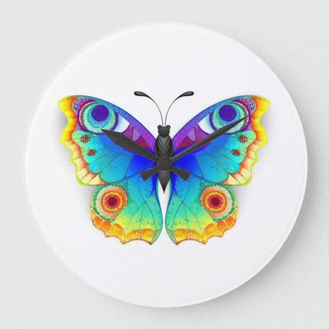 Rainbow Butterfly Peacock Eye Large Clock (Front)