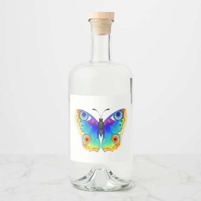 Rainbow Butterfly Peacock Eye Liquor Bottle Label (Front)
