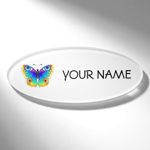 Rainbow Butterfly Peacock Eye Name Tag