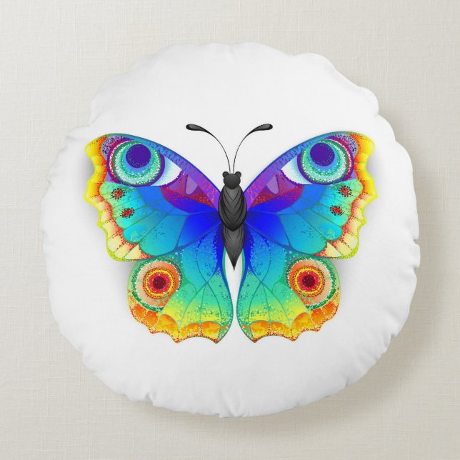 Rainbow Butterfly Peacock Eye Round Pillow (Front)