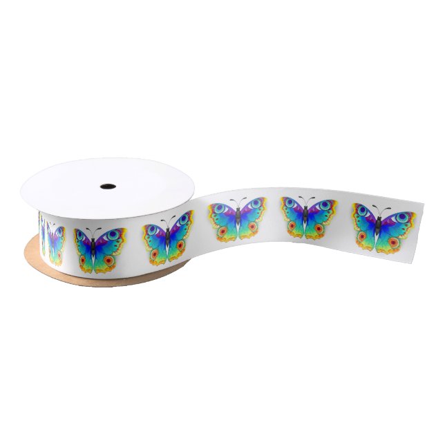 Rainbow Butterfly Peacock Eye Satin Ribbon (Spool)