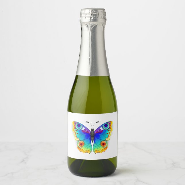 Rainbow Butterfly Peacock Eye Sparkling Wine Label (Front)