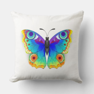 Rainbow Butterfly Peacock Eye Throw Pillow