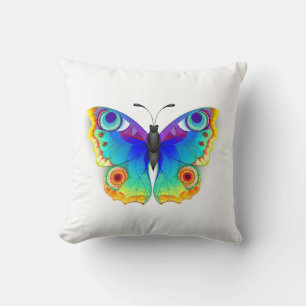 Rainbow Butterfly Peacock Eye Throw Pillow