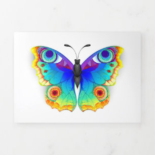 Rainbow Butterfly Peacock Eye Tri-Fold Holiday Card
