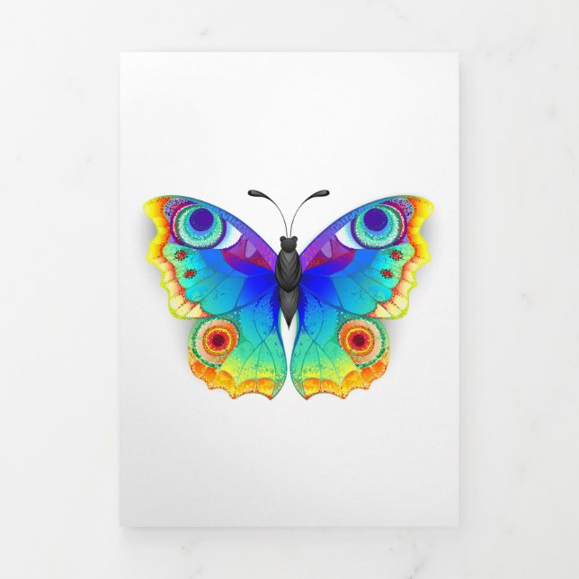 Rainbow Butterfly Peacock Eye Tri-Fold Invitation (Cover)