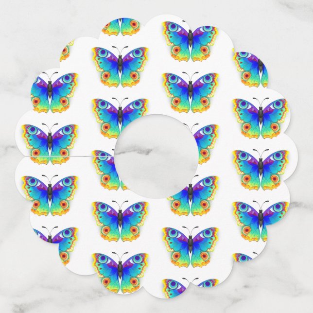 Rainbow Butterfly Peacock Eye Wine Glass Tag (Front)