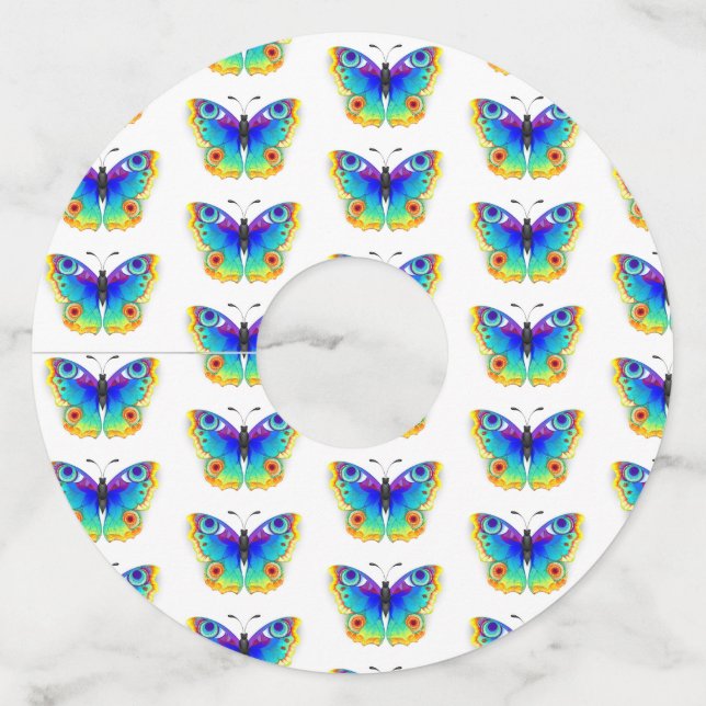 Rainbow Butterfly Peacock Eye Wine Glass Tag (Front)