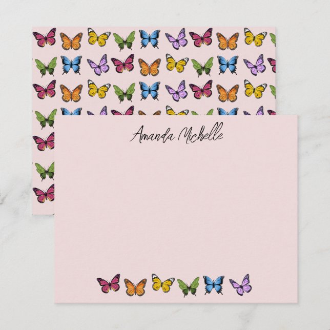 Rainbow Butterfly Personalized Note Cards (Front/Back)