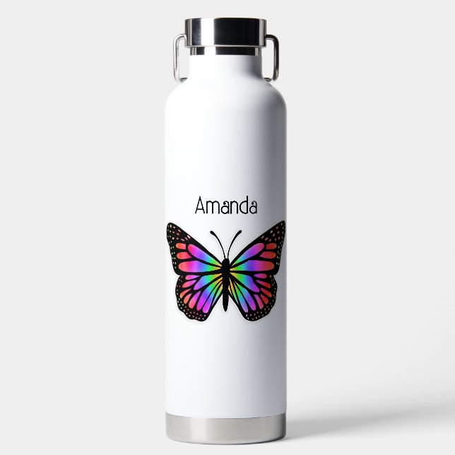 Rainbow Butterfly Personalized  Water Bottle (Front)