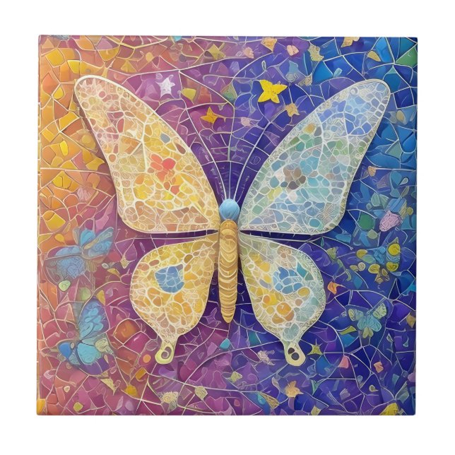 Rainbow Butterfly Pretty Colourful Mosaic Tile (Front)