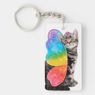 Rainbow Butterfly Princess Kitten Keychain