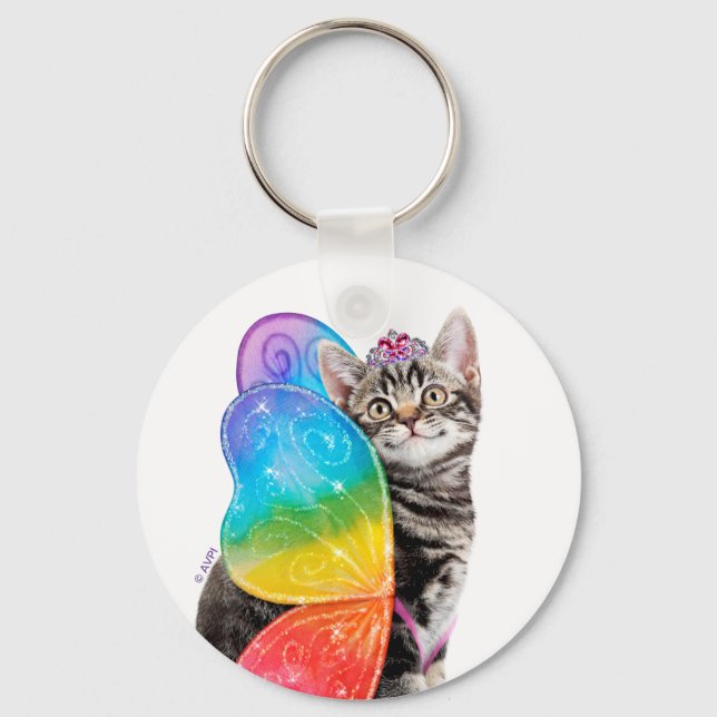Rainbow Butterfly Princess Kitten Keychain (Front)