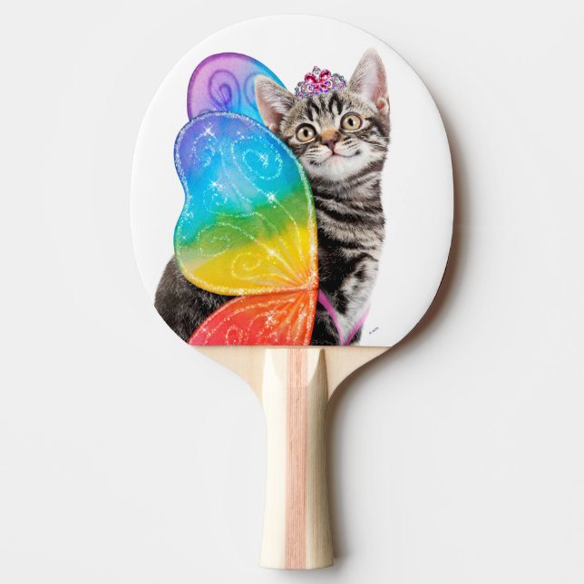 Rainbow Butterfly Princess Kitten Ping Pong Paddle (Front)