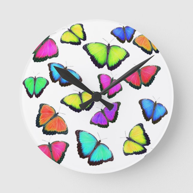Rainbow Butterfly Round Clock (Front)