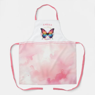 Rainbow Butterfly Watercolor Pink Customized Apron