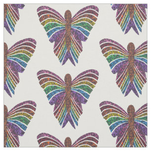 Rainbow Butterfly (white) - Combed Cotton Fabric