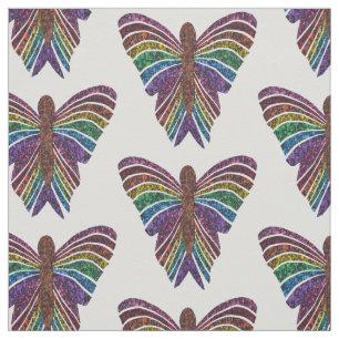 Rainbow Butterfly (white) - Cotton Twill Fabric