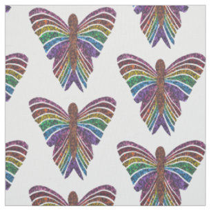 Rainbow Butterfly (white) - Pima Cotton Fabric