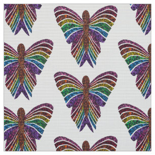 Rainbow Butterfly (white) - Polyester Weave Fabric