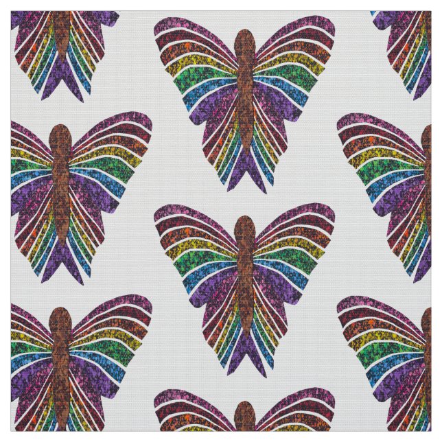 Rainbow Butterfly (white) - Polyester Weave Fabric (Swatch)