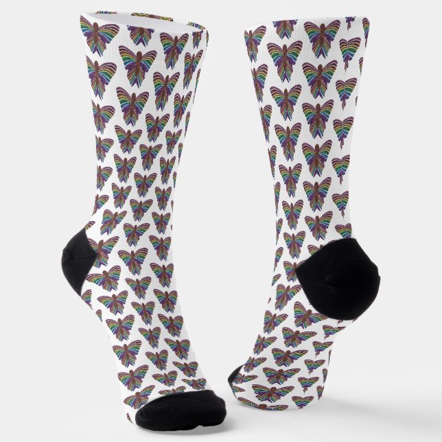 Rainbow Butterfly (white) - Premium Socks (Angled)