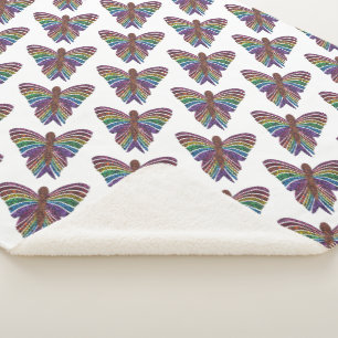 Rainbow Butterfly (white) - Sherpa Blanket