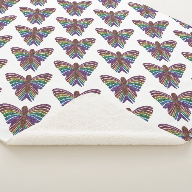 Rainbow Butterfly (white) - Sherpa Blanket (3/4)