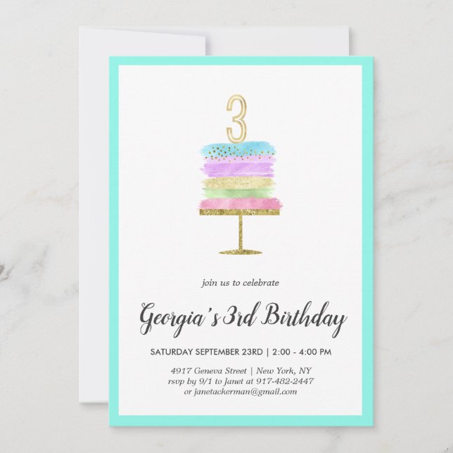 Rainbow Cake | 3rd Birthday Invitation (Front)