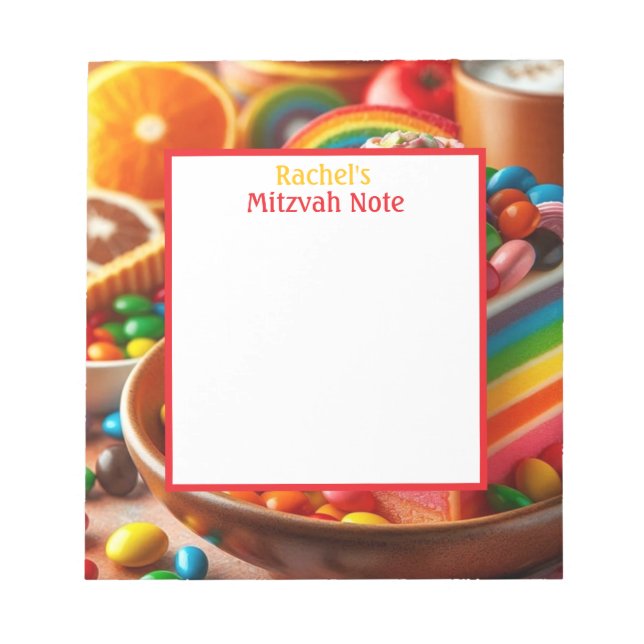 Rainbow Cake and Candy Mitzvah Note Girls Notepad (Front)