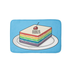 Rainbow cake cartoon illustration bath mat