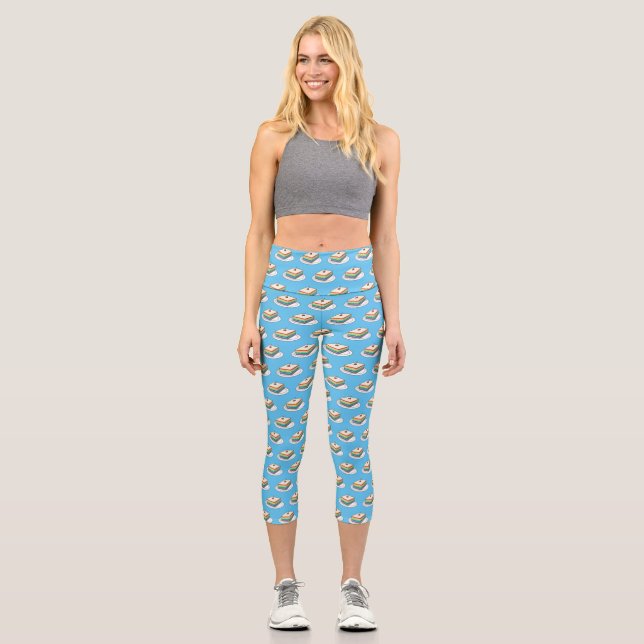 Rainbow cake cartoon illustration  capri leggings (Front)