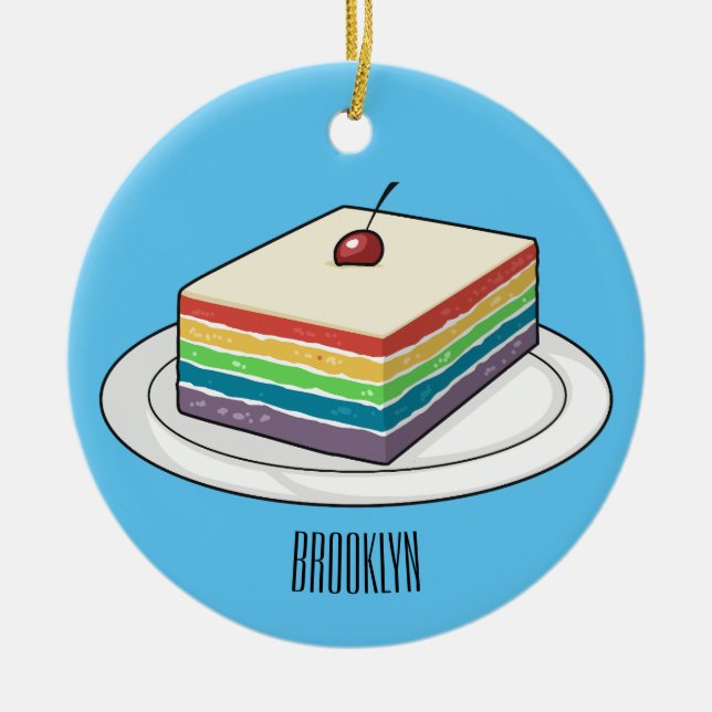 Rainbow cake cartoon illustration  ceramic ornament (Front)