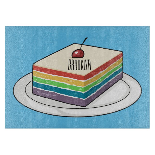 Rainbow cake cartoon illustration  cutting board (Front)