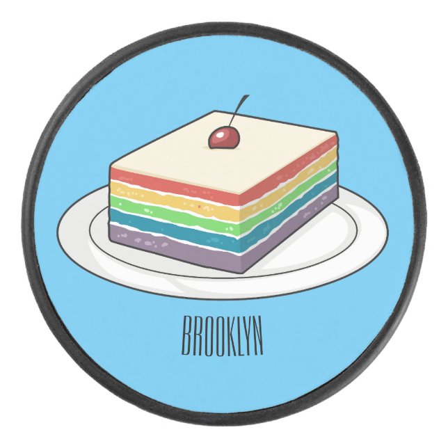 Rainbow cake cartoon illustration  hockey puck (Front)
