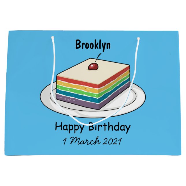 Rainbow cake cartoon illustration large gift bag (Front)