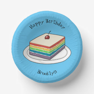 Rainbow cake cartoon illustration  paper plate