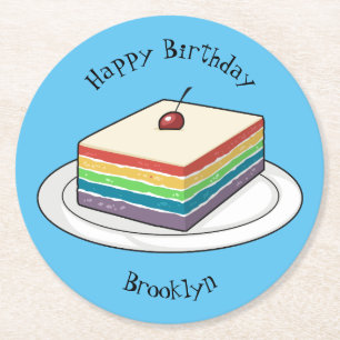 Rainbow cake cartoon illustration  round paper coaster