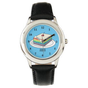 Rainbow cake cartoon illustration  watch