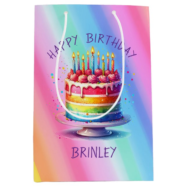 Rainbow Cake Happy Birthday Medium Gift Bag (Front)