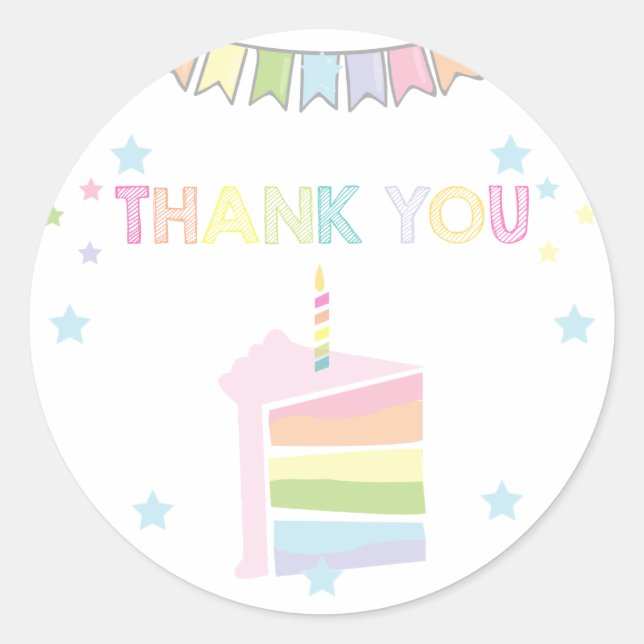 Rainbow Cake Pastel Thank you Birthday Classic Round Sticker (Front)
