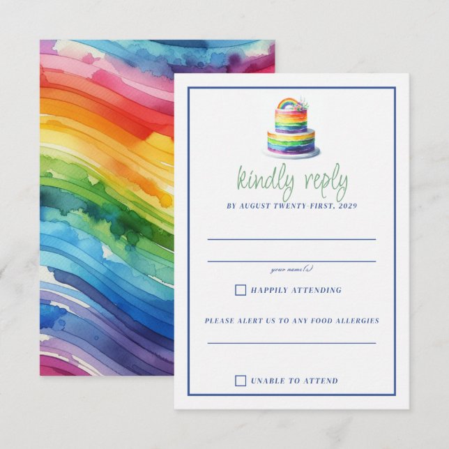 Rainbow Cake RSVP Card (Front/Back)