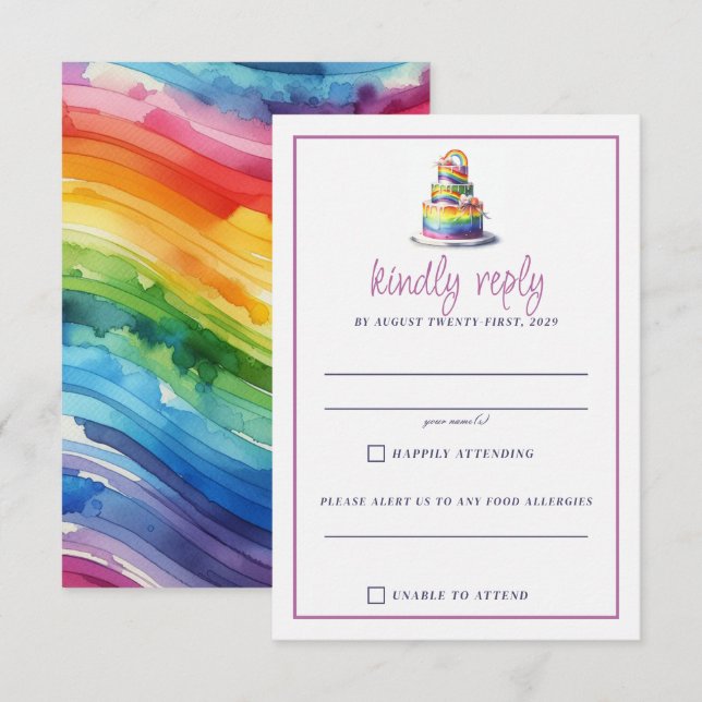 Rainbow Cake RSVP Card (Front/Back)